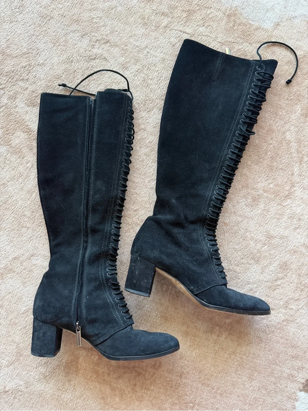 Theory Black Suede Over-the-Knee Lace-Up Boots